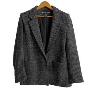 Vintage Wool Blazer size 10 Casa De Lana Houndstooth Grey Purple Blue
